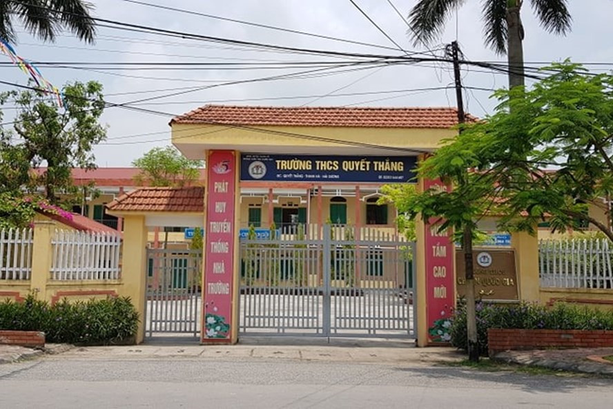 Trường THCS Quyết Thắng nơi xảy ra vụ việc nam sinh lớp 9 bị điện giật tử vong. Ảnh TT Trường THCS Quyết Thắng nơi xảy ra vụ việc nam sinh lớp 9 bị điện giật tử vong. Ảnh TT