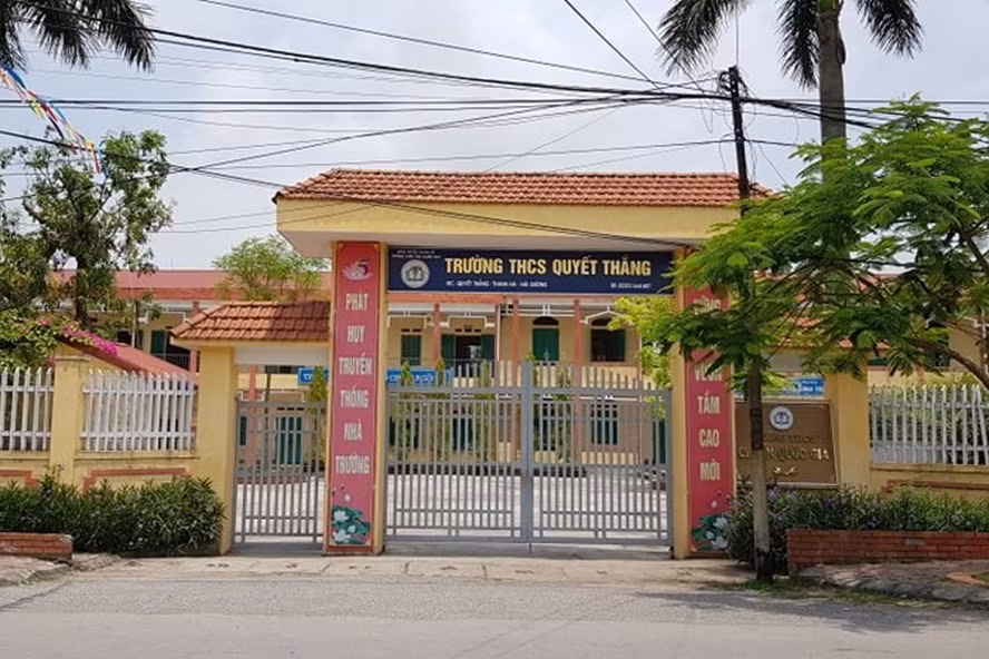  Trường THCS Quyết Thắng nơi xảy ra vụ việc nam sinh lớp 9 bị điện giật tử vong. Ảnh TT