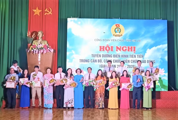 Công đoàn Viên chức tỉnh tặng giấy khen cho CBCCVC-LĐ điển hình tiên tiến. Ảnh: Đinh Yến