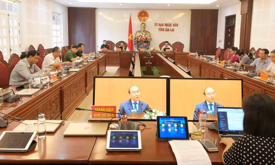 Quang cảnh Hội nghị trực tuyến về phòng-chống thiên tai tại điểm cầu Gia Lai. Ảnh: Lê Nam