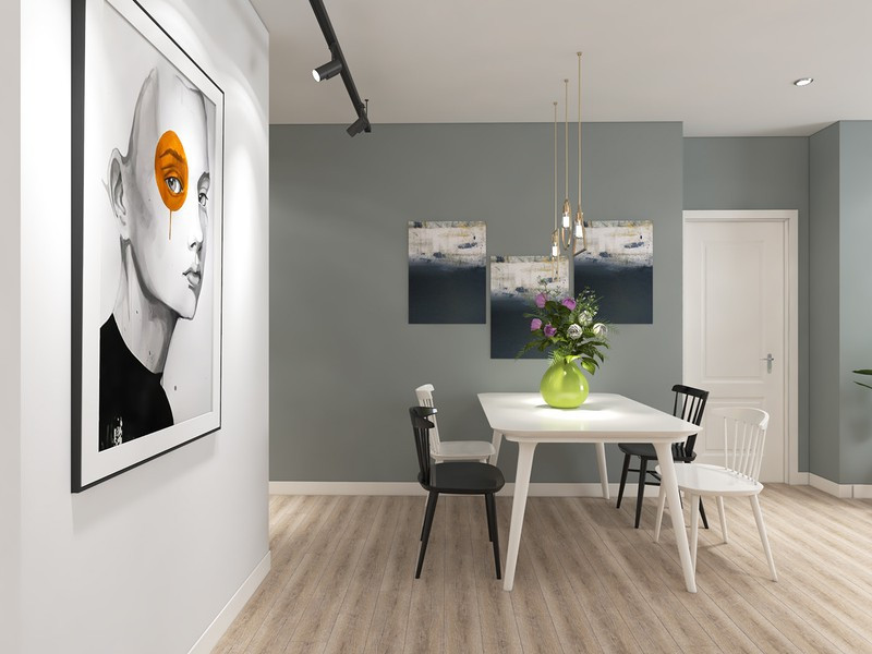 Bàn ăn 4 ghế bố trí đối xứng, thanh lịch.