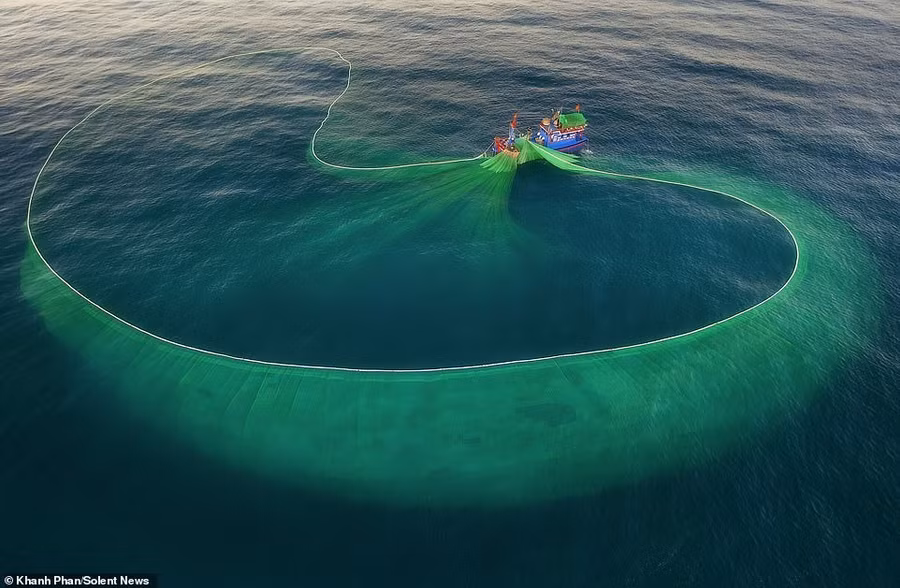 Nhiếp ảnh gia cho biết cứ vài ngày, ngư dân lại đánh cá ở vị trí cách bãi biển khoảng 1 km còn những ngày khác thì họ đánh bắt xa đất liền. Ảnh: Daily Mail.