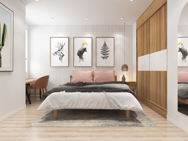 Phòng ngủ thứ 2 mang màu sắc hiện đại, đơn giản. Chủ đầu tư tận dụng mọi 