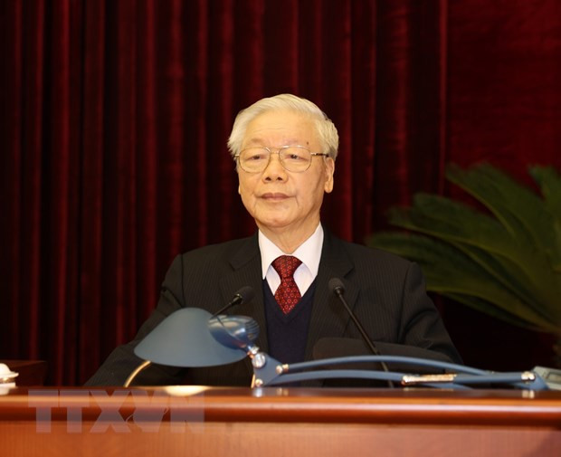 Tổng Bí thư, Chủ tịch nước Nguyễn Phú Trọng phát biểu bế mạc Hội nghị. (Ảnh: Trí Dũng/TTXVN)