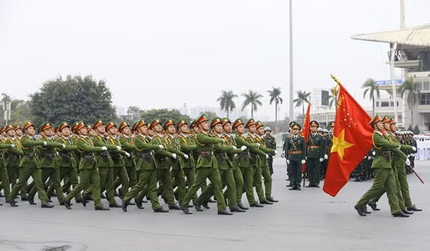 Lực lượng Cảnh sát tại lễ xuất quân. (Ảnh: Doãn Tấn/TTXVN)