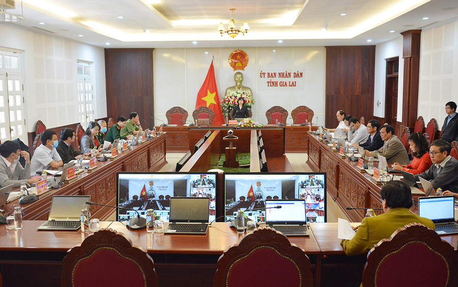 Ban Chỉ đạo phòng-chống dịch Covid-19 tỉnh Gia Lai họp vào sáng 29-1. Ảnh: Như Nguyện Quang cảnh cuộc họp. Ảnh: Như Nguyện