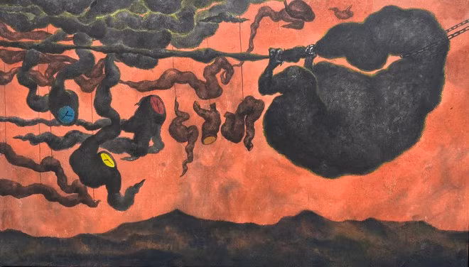 Một tác phẩm trong triển lãm của họa sĩ Hà Huy Mười - ẢNH: NSCC