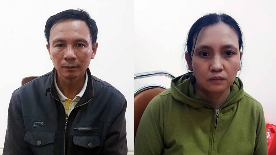 Phan Văn Cường (bìa trái) và Lê Thị Bá Pháp đầu thú tại Cơ quan Cảnh sát điều tra Công an tỉnh Gia Lai. Ảnh: Lê Ánh