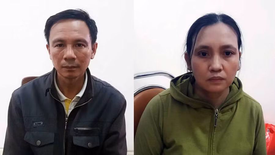 Phan Văn Cường (bìa trái) và Lê Thị Bá Pháp đầu thú tại Cơ quan Cảnh sát điều tra Công an tỉnh Gia Lai. Ảnh: Lê Ánh