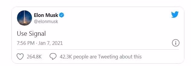  Tỉ phú Elon Musk viết “dùng Signal” trên Twitter hôm 7.1. Ảnh chụp màn hình