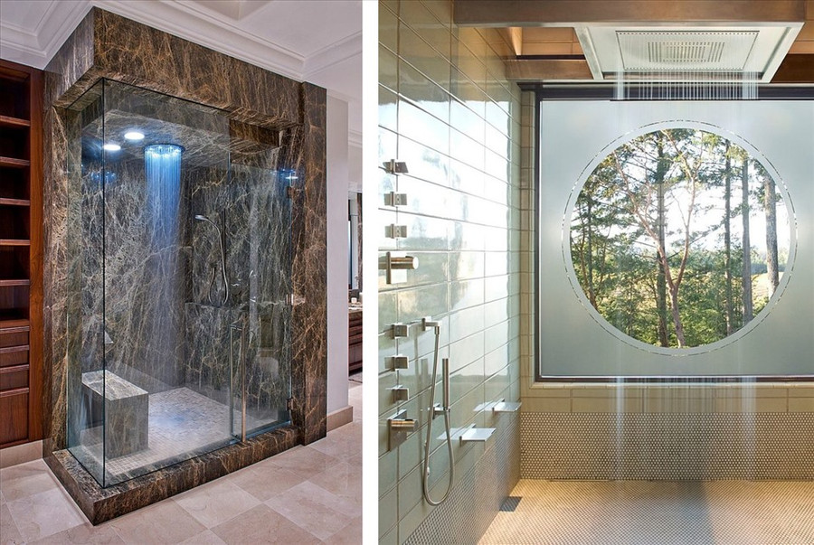 Lắp đặt vòi sen hiện đại trong phòng tắm. (Đồ họa: Trang Thiều)