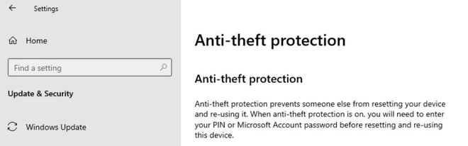 Tính năng Anti-theft protection của Windows 10X ẢNH CHỤP MÀN HÌNH