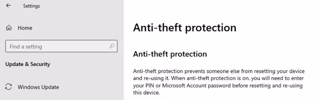 Tính năng Anti-theft protection của Windows 10X ẢNH CHỤP MÀN HÌNH