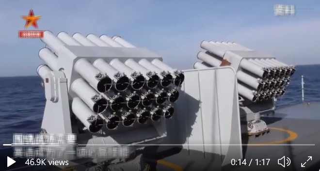 Hệ thống tên lửa trên tàu chiến trong đoạn clip do Hoàn Cầu thời báo đăng tải - Ảnh: Chụp lại đoạn clip Hệ thống tên lửa trên tàu chiến trong đoạn clip do Hoàn Cầu thời báo đăng tải - Ảnh: Chụp lại đoạn clip