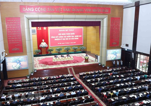 Quang cảnh Hội nghị toàn quốc tổng kết công tác kiểm tra, giám sát nhiệm kỳ Đại hội XII của Đảng. (Nguồn: TTXVN)