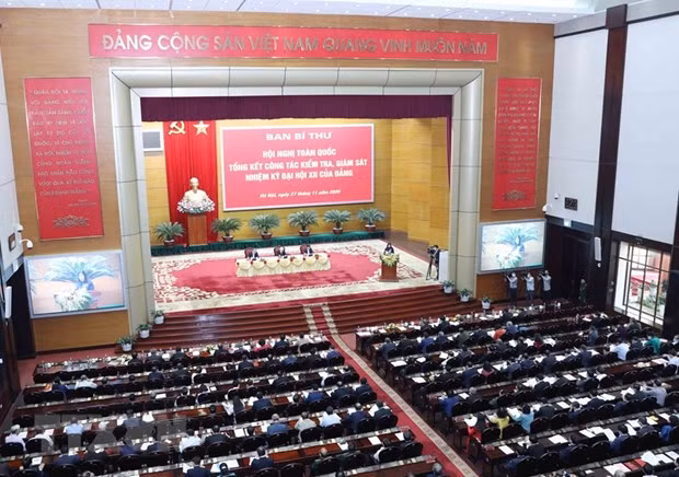 Quang cảnh Hội nghị toàn quốc tổng kết công tác kiểm tra, giám sát nhiệm kỳ Đại hội XII của Đảng. (Nguồn: TTXVN)