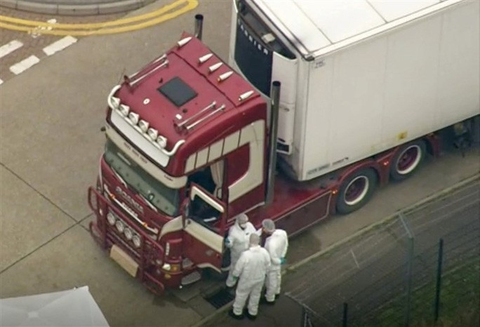  Chiếc xe tải đông lạnh chở 39 người Việt Nam tại Anh vào năm 2019. Ảnh: AP