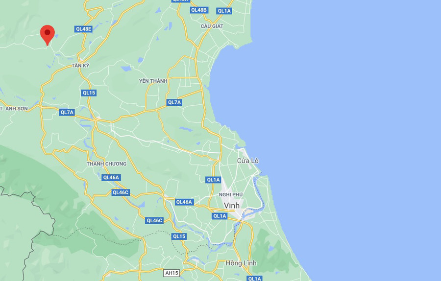 Sự việc xảy ra ở xã Tân An, huyện Tân Kỳ, Nghệ An (chấm đỏ). Ảnh: Google Maps.