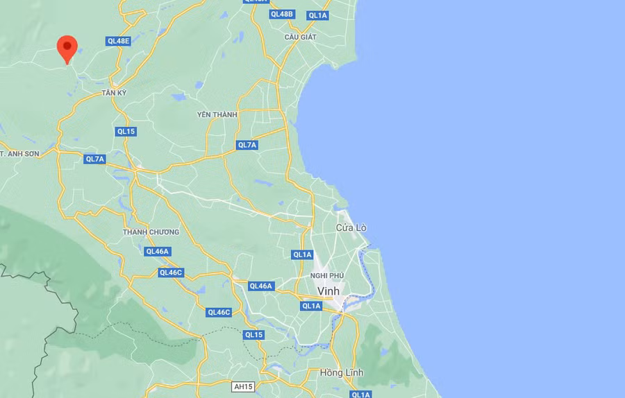 Sự việc xảy ra ở xã Tân An, huyện Tân Kỳ, Nghệ An (chấm đỏ). Ảnh: Google Maps.