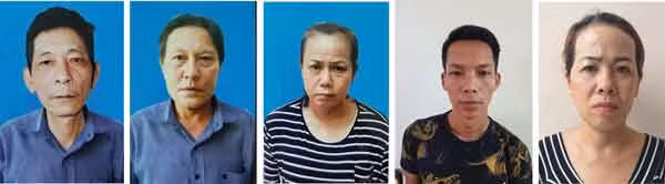 Nhóm đối tượng chuyên lừa đảo chiếm đoạt xe ô tô liên tỉnh, từ trái qua: Võ Đức Hòa, Nguyễn Văn Hiệp, Nguyễn Thanh Hằng, Nguyễn Đức Hòa, Phạm Thị Mỹ Hằng.