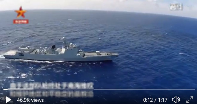 Tàu khu trục Hồi Hột trong đoạn clip do Hoàn Cầu thời báo đăng tải - Ảnh: Chụp lại đoạn clip Tàu khu trục Hồi Hột trong đoạn clip do Hoàn Cầu thời báo đăng tải - Ảnh: Chụp lại đoạn clip