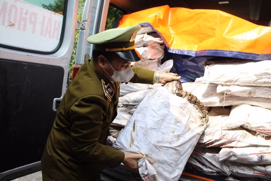  Lực lượng chức năng thu giữ hàng hoá. Ảnh: QLTT Quảng Ninh