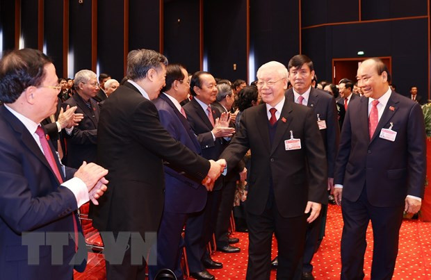 Tổng Bí thư, Chủ tịch nước Nguyễn Phú Trọng và Ủy viên Bộ Chính trị, Thủ tướng Chính phủ Nguyễn Xuân Phúc dự phiên khai mạc Đại hội. (Ảnh: TTXVN) Tổng Bí thư, Chủ tịch nước Nguyễn Phú Trọng và Ủy viên Bộ Chính trị, Thủ tướng Chính phủ Nguyễn Xuân Phúc dự phiên khai mạc Đại hội. (Ảnh: TTXVN)