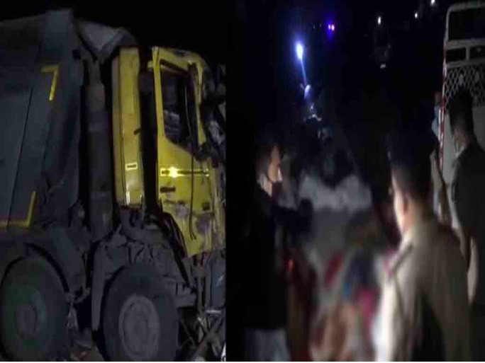 Chiếc xe ben gây tai nạn. Ảnh: Twitter