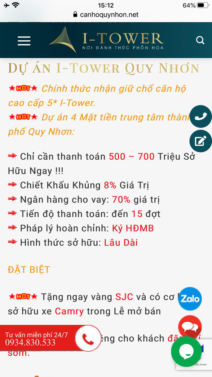 Thông tin chào bán căn hộ dự án I-Tower Quy Nhơn được đăng tràn lan trên mạng