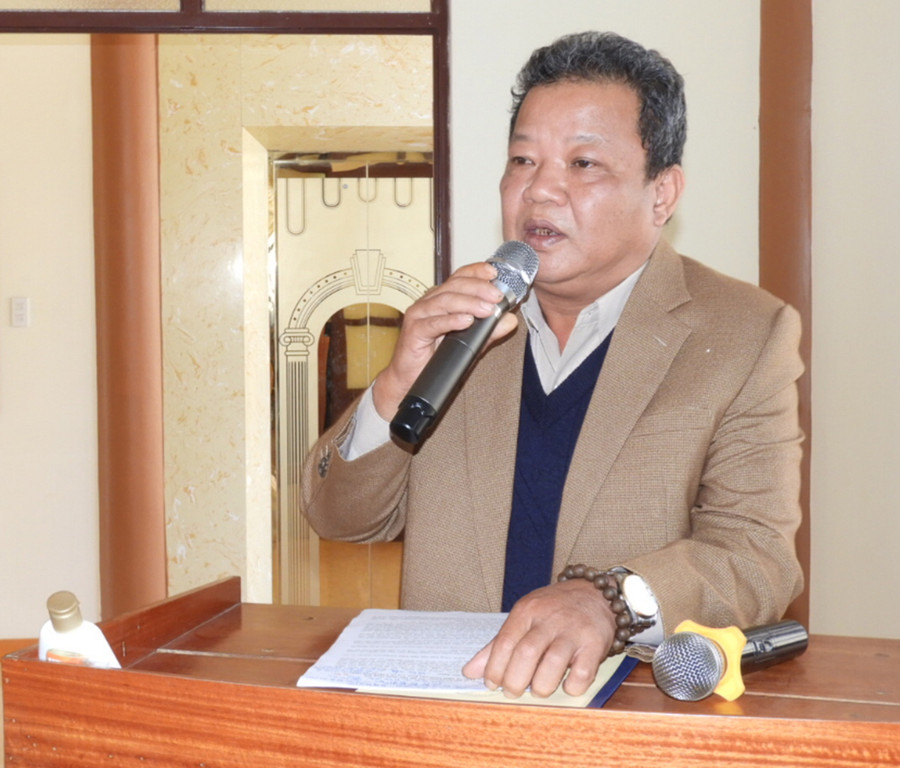 Trưởng Ban Tôn giáo tỉnh Hồ Hải Tần phát biểu tại hội nghị. Ảnh: Thanh Nhật