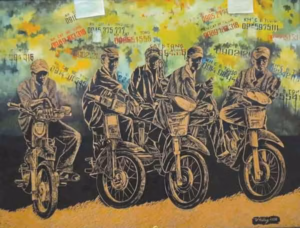 Tác phẩm “Ngày dài” của họa sĩ Võ Văn Tiếng.