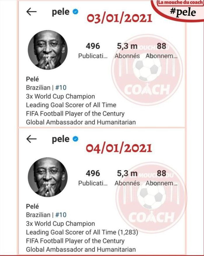 Pele thay đổi thông tin trên Instagram.