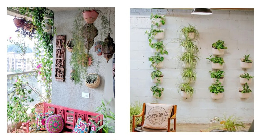 Trang trí trên tường tạo cảm quan ban công rộng rãi hơn. Đồ họa: Bảo Trân