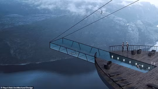 Khách sạn được đề xuất và chưa được cấp phép quy hoạch. Thiết kế công trình gồm 3 tầng phòng khách và 2 đài quan sát. Phần đặc biệt nhất của thiết kế là hồ bơi đáy kính có thể uốn cong, nhô ra khỏi mặt của vách đá.