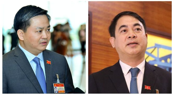  Chủ tịch VietinBank Lê Đức Thọ (bên trái) và Chủ tịch Vietcombank Nghiêm Xuân Thành -Ảnh Anh Vũ