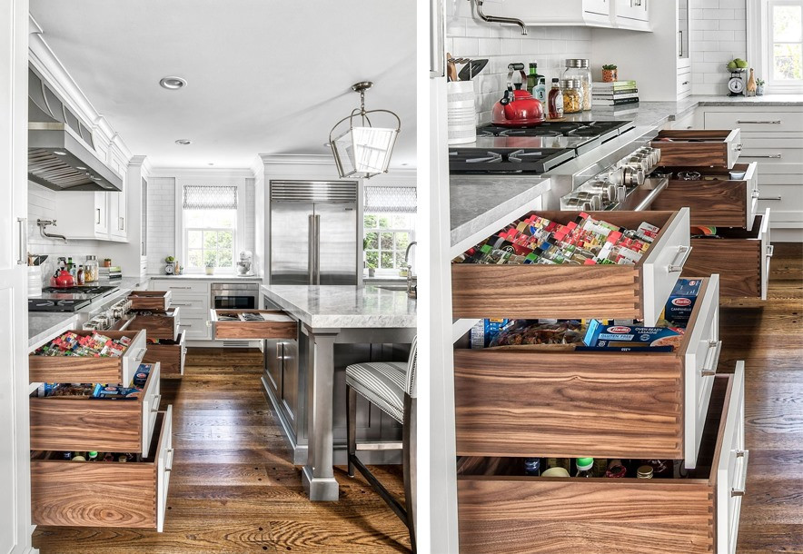 Hệ thống tủ kệ trong thiết kế phòng tắm. (Đồ họa: Trang Thiều)