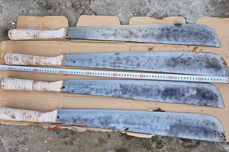  Hung khí bị công an thu giữ trong vụ chém người ở Kiên Giang. Ảnh: PV