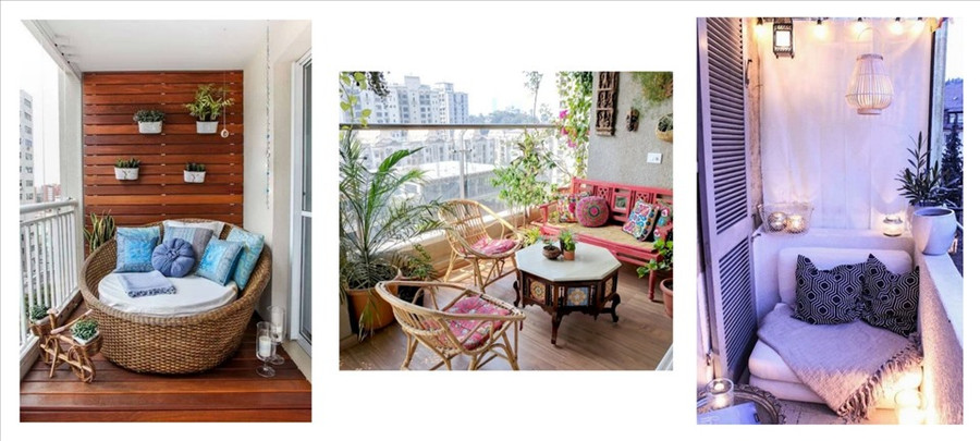 Thiết kế chỗ ngồi nhỏ nhắn trên ban công là vô cùng hữu ích. Đồ họa: Bảo Trân