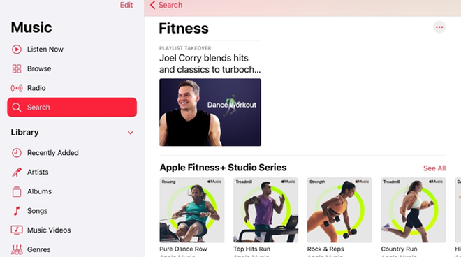 Apple Music đưa các danh sách phát của Fitness+ vào trang tìm kiếm. ẢNH CHỤP MÀN HÌNH