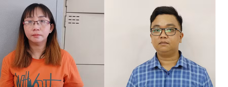  Từ trái qua: bị can Huỳnh Tiểu My và bị can Vũ Thái An. Ảnh: Nghiêm Túc
