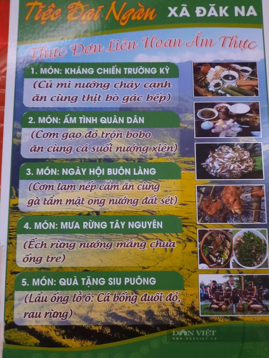 Thực đơn tham gia liên hoan ẩm thức của xã Đắk Na (huyện Tu Mơ Rông). Ảnh: H.L