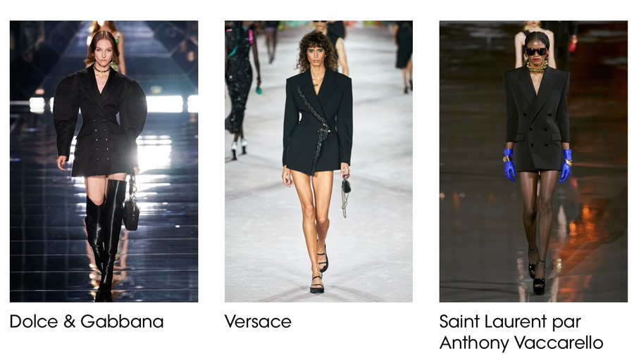  Thiết kế áo khoác váy sang trọng phù hợp với thời tiết ấm áp. Những chiếc áo khoác váy với phần vai cách điệu tạo cảm giác quyền lực cho người mặc. Phần eo được siết lại và nhấn mạnh ở phần vai, tạo nên sự quyến rũ đầy chinh phục, như một định nghĩa mới về sự thanh lịch. Ảnh: Vogue.