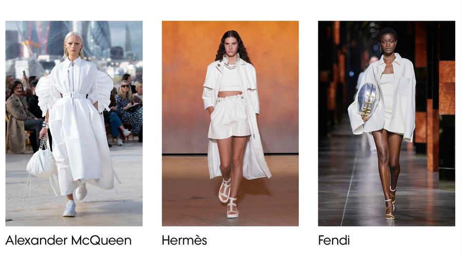 Đây là sự kết hợp an toàn, một xu hướng không bao giờ lỗi mốt. Những bộ trang phục màu trắng làm tăng thêm sự trang trọng với những đường cắt quá khổ, tạo cảm giác năng động, mạnh mẽ và đầy tính thể thao. Ảnh: Vogue