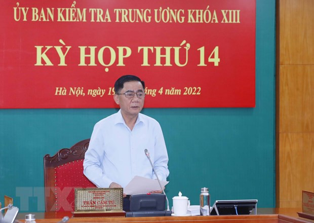 Ông Trần Cẩm Tú, Ủy viên Bộ Chính trị, Bí thư Trung ương Đảng, Chủ nhiệm Ủy ban Kiểm tra Trung ương chủ trì Kỳ họp. (Ảnh: Phương Hoa/TTXVN)