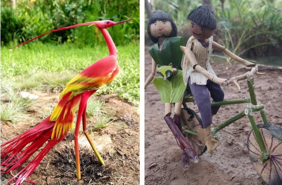 Những sản phẩm sáng tạo đẹp hút hồn từ cây cỏ vườn nhà của chàng trai trẻ tài năng. Ảnh: NVCC