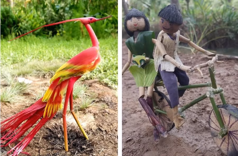 Những sản phẩm sáng tạo đẹp hút hồn từ cây cỏ vườn nhà của chàng trai trẻ tài năng. Ảnh: NVCC