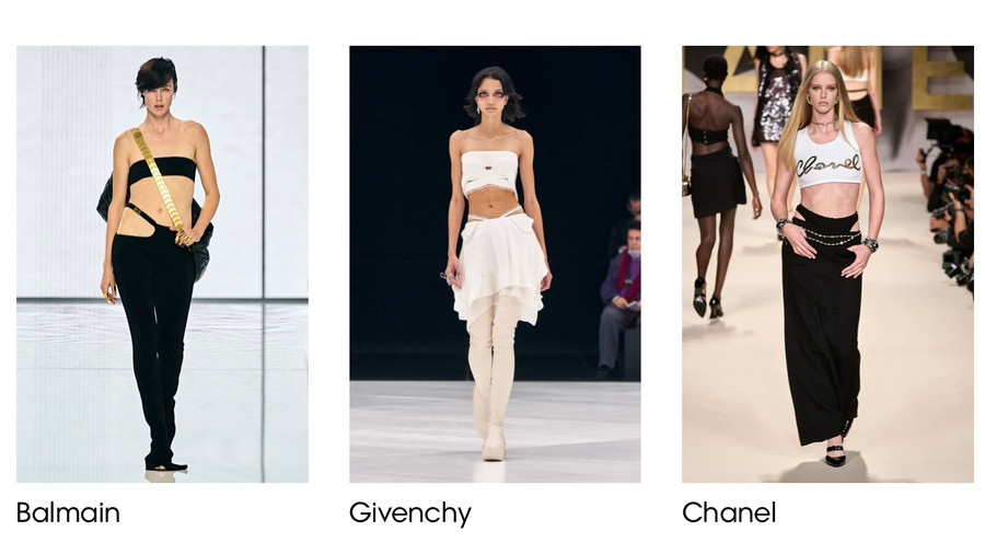 Nội y là xu hướng hàng đầu trên sàn diễn thời trang. Đồ lót khẳng định vị thế là một món đồ thời trang theo đúng nghĩa. Sự đẳng cấp của những món đồ nội y có thể thể hiện qua việc kết hợp với quần tây hoặc váy cạp trễ. Ảnh: Vogue 