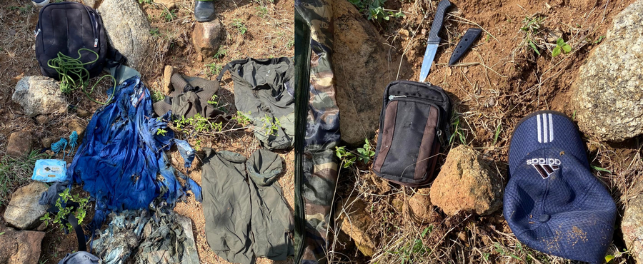 Các vật dụng phát hiện bên cạnh bộ xương. Ảnh: C.T.V Các vật dụng phát hiện bên cạnh bộ xương. Ảnh: C.T.V