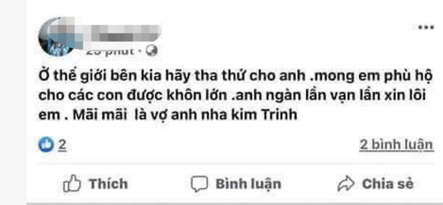  Trí viết status xin lỗi vợ. Ảnh: CTV