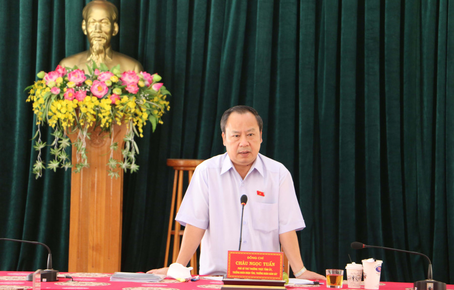 Phó Bí thư Thường trực Tỉnh ủy, Trưởng đoàn đại biểu Quốc hội tỉnh Gia Lai Châu Ngọc Tuấn phát biểu tại buổi giám sát. Ảnh: Quang Tấn